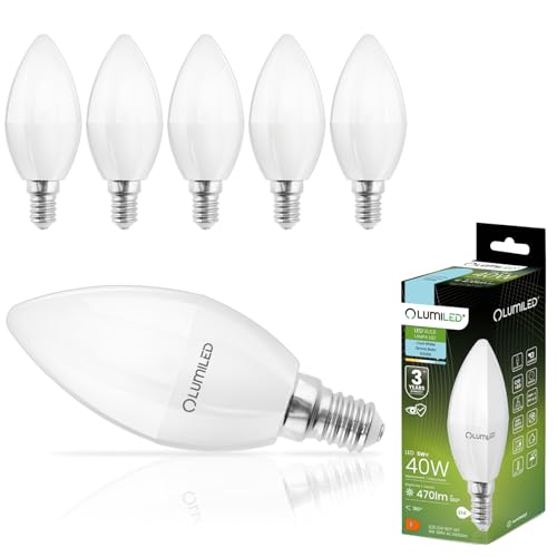 Lumiled B35 E14 LED Lampe 5W (ersetzt 40W), 470 Lumen, Kerze Milch Glas Leuchtmittel in Kerzeform 6500K Kaltweiß Birne Lampen 180° Grad Abstrahlwinkel Glühbirnen Kerzenbirnen 6er-Pack von Lumiled