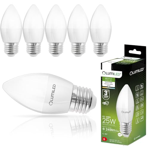 Lumiled B35 E27 LED Lampe 2,5W (ersetzt 25W), 249 Lumen, Kerze Milch Glas Leuchtmittel in Kerzeform 4000K Neutralweiß Birne Lampen 180° Grad Abstrahlwinkel LED Lampenn Kerzenbirnen 6er-Pack von Lumiled