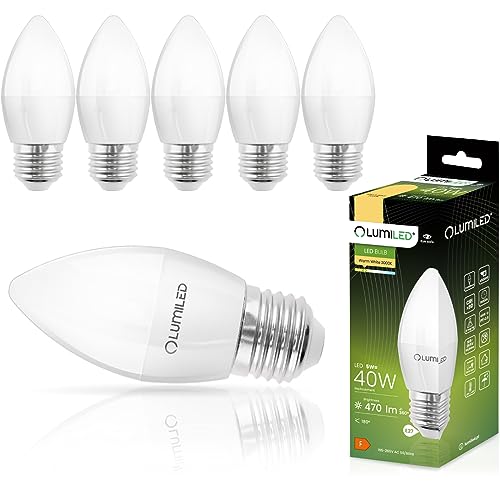 Lumiled B35 E27 LED Lampe 5W (ersetzt 40W), 470 Lumen, Kerze Milch Glas Leuchtmittel in Kerzeform 3000K Warmweiß Birne Lampen 180° Grad Abstrahlwinkel Glühbirnen Kerzenbirnen 6er-Pack von Lumiled