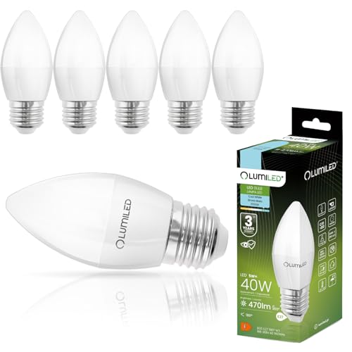 Lumiled B35 E27 LED Lampe 5W (ersetzt 40W), 470 Lumen, Kerze Milch Glas Leuchtmittel in Kerzeform 6500K Kaltweiß Birne Lampen 180° Grad Abstrahlwinkel LED Lampenn Kerzenbirnen 6er-Pack von Lumiled