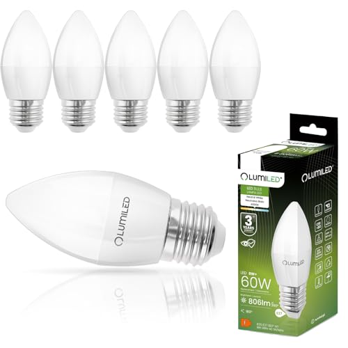 Lumiled B35 E27 LED Lampe 8W (ersetzt 60W), 806 Lumen, Kerze Milch Glas Leuchtmittel in Kerzeform 4000K Warmweiß Birne Lampen 180° Grad Abstrahlwinkel LED Lampenn Kerzenbirnen 6er-Pack von Lumiled