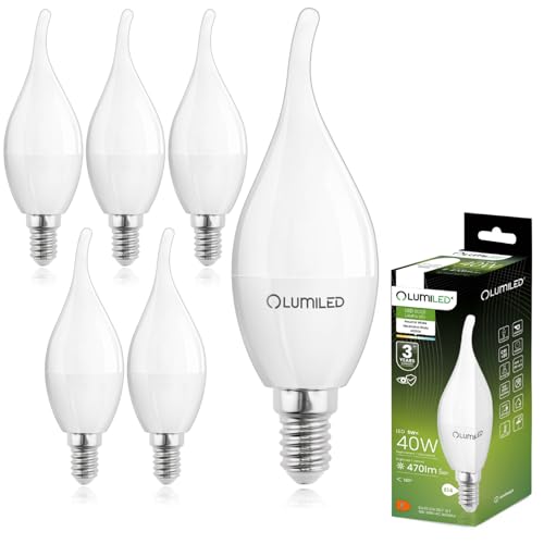 Lumiled BA35 E14 LED Lampe 5W (ersetzt 40W), 470 Lumen, Kerze Milch Glas Leuchtmittel in Kerzeform Windstoß 4000K Neutralweiß Birne Lampen 180° Grad Abstrahlwinkel LED Lampen Kerzenbirnen 6er-Pack von Lumiled