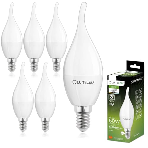 Lumiled BA35 E14 LED Lampe 8W (ersetzt 60W), 806 Lumen, Kerze Milch Glas Leuchtmittel in Kerzeform Windstoß 4000K Neutralweiß Birne Lampen 180° Grad Abstrahlwinkel LED Lampen Kerzenbirnen 6er-Pack von Lumiled