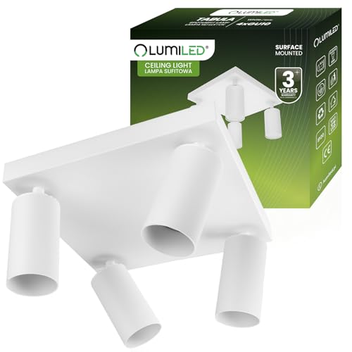 Lumiled Deckenleuchte Deckenspot Deckenstrahler 4-flammiger Spot Spotlampe für Decke Spotleuchte Deckenlampe Innenleuchte Spots Downlight schwenkbar drehbar Weiß rund 4x GU10 Fassung 230V von Lumiled