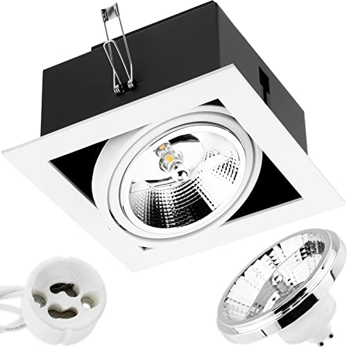 Lumiled Einbaustrahler Einbauleuchte Deckenlampe Spot Deckenstrahler Strahler flach schwenkbar Downlight eckig weiß inkl. LED-Leuchtmittel ES111 GU10 Fassung 15 W Neutralweiß 4000K Aluminium von Lumiled