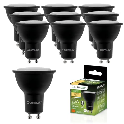 Lumiled LED GU10 Lampe 3W 270 Lm Warmweiß 3000K Leuchtmittel Strahler ersetzt 25W 120° Strahlwinkel Spot Schwarz Reflektor 10 Stück Energiesparlampen von Lumiled