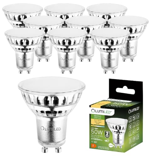 Lumiled LED GU10 Lampe 6W 580lm Warmweiß 3000K ersetzt 50W CRI>80 Reflektor Spot 120° Abstrahlwinkel Glasgehäuse Nicht dimmbar 10er Pack Energiespar Leuchtmittel für Wohnzimmer Küche Büro von Lumiled