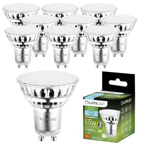 Lumiled LED GU10 Lampe 6W 580lm Neutralweiß 4000K ersetzt 50W CRI>80 Reflektor Spot 120° Abstrahlwinkel Glasgehäuse Nicht dimmbar 10er Pack Energiespar Leuchtmittel für Wohnzimmer Küche Büro von Lumiled