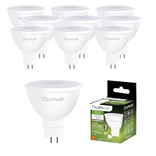 Lumiled 12V GU5.3 LED Lampen Leuchtmittel Spot 10 Stück Set, MR16 8W (entspricht 80W Halogen Glühlampen) 4000K Neutralweiß 720 Lumen 120° Abstrahlwinkel Spots Glühbirnen Halogenleuchte von Lumiled