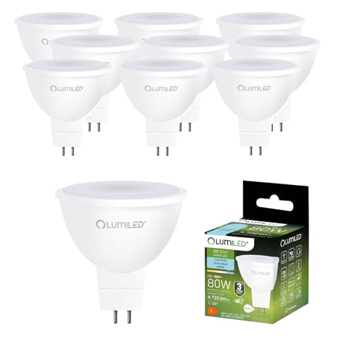 Lumiled 230V GU5.3 LED Lampen Leuchtmittel Spot 10 Stück Set, MR16 8W (entspricht 80W) 6500K Kaltweiß 720 Lumen 120° Abstrahlwinkel Spots Glühbirnen von Lumiled