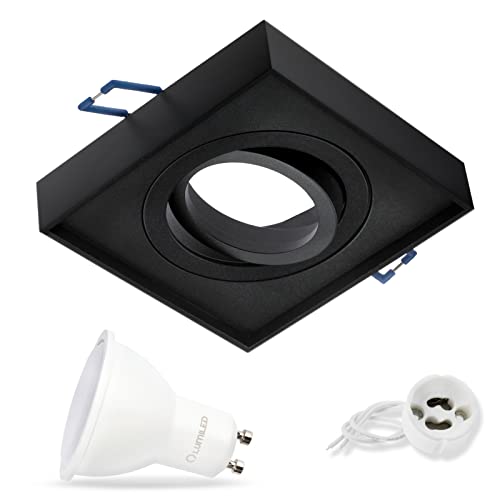 Lumiled LED Einbauleuchte schwenkbar inkl. 6 Watt Leuchtmittel GU10 Fassung Einbaustrahler Kaltweiß 6500K Deckeneinbaustrahler eckig schwarz Spot 230V Aluminium 120° Abstrahlwinkel Downlight von Lumiled