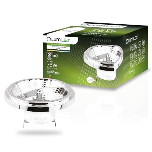 Lumiled LED-Leuchtmittel AR111 G53 Fassung Spannung 12V 10W (Entspricht Halogen 75 Watt) Neutralweiß 4000K 24 Grad Abstrahlwinkel Silber 1055 Lumen Ra>90 Aluminium PC von Lumiled
