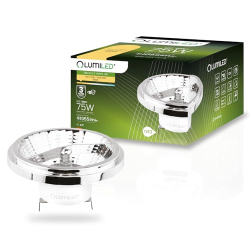 Lumiled LED-Leuchtmittel AR111 G53 Fassung Spannung 12V 10W (Entspricht 75 Watt) Warmweiß 3000K 24 Grad Abstrahlwinkel Silber 1055 Lumen Ra>90 Aluminium PC von Lumiled