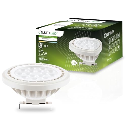 Lumiled LED-Leuchtmittel AR111 G53 Fassung Spannung 12V DC/AC 10W (Entspricht Halogen 75 Watt) Neutralweiß 4000K 38 Grad Abstrahlwinkel weiß 1055 Lumen Ra>90 Kunststoff von Lumiled