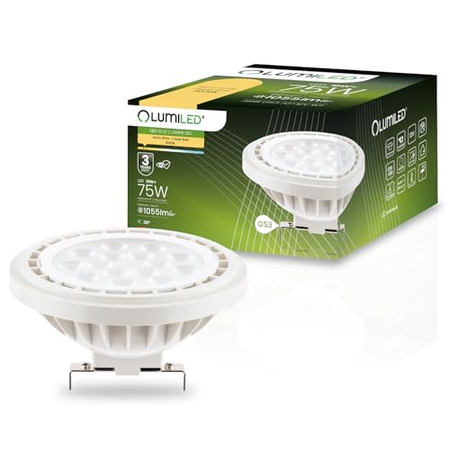 Lumiled LED-Leuchtmittel AR111 G53 Fassung Spannung 12V DC/AC 10W (Entspricht Halogen 75 Watt) Warmweiß 3000K 38 Grad Abstrahlwinkel weiß 1055 Lumen Ra>90 Kunststoff von Lumiled