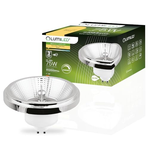 Lumiled LED-Leuchtmittel ES111 GU10 Fassung dimmbar 230V 10W (Entspricht Halogen 75 Watt) Warmweiß 3000K 24 Grad Abstrahlwinkel Silber 1055 Lumen Ra>90 Aluminium dimmbare Downlight AR111 von Lumiled