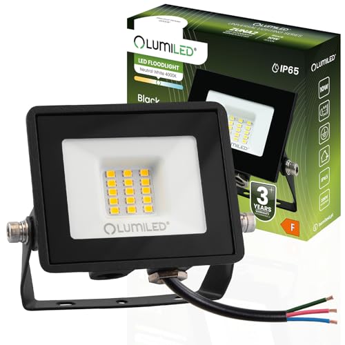 Lumiled LED Strahler 10W Superhell Außenstrahler 900Lm LED Fluter Strahler für Außen IP65 Wasserdicht 4000K Neutralweiß Scheinwerfer Flutlichter schwarz Flutlichtstrahler von Lumiled