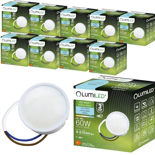 Lumiled Modul LED INSERT 7 W (Entspricht Halogen 60 Watt), extra flach spot, 670 Lumen, Kaltweiß 6500K, 120 Grad Abstrahlwinkel, Ra>80, Dimmbar, Leuchtmittel, Keramik, 10-er Pack von Lumiled