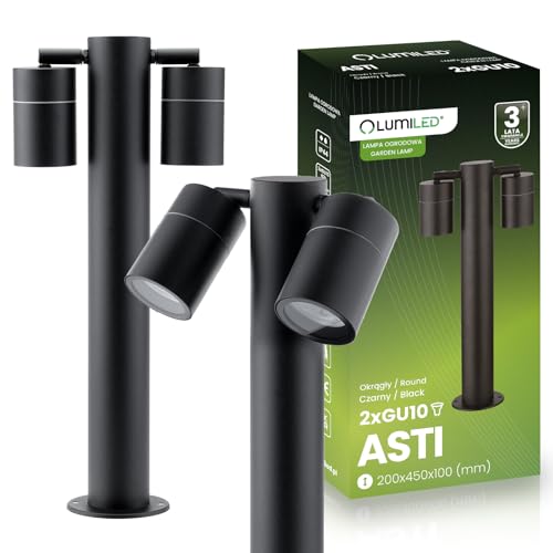 Lumiled Pollerleuchte Außenstehleuchte 45 cm IP44 spritzwasserdicht schwarz 2xGU10 Fassung verstellbar 230 V Gartenleuchte Wegeleuchte Spot Außenlampe modern langlebig für Terrasse und Wegbeleuchtung von Lumiled