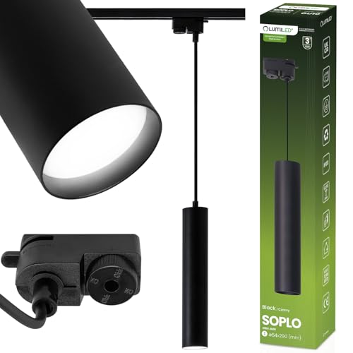 Lumiled Schienen-Strahler Hängelampe Pendellampe verstellbar 1 flammig Modern Hängeleuchte 290mm aus Aluminium Esstischlampe schwarz Lampe Esstisch Wohnzimmerlampe hängend gu10 Fassung von Lumiled