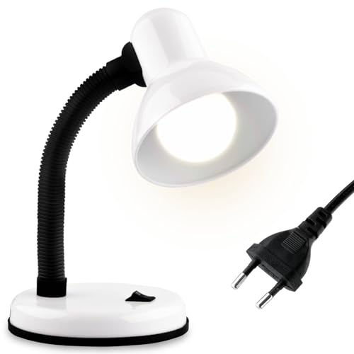 Lumiled Schreibtischlampe klassisch Leselampe Tischleuchte Flexibler Hals Arbeitsleuchte mini Nachttischlampe E27 Fassung Tischlampe aus Metall Kinderzimmer für Lesen Studieren Mädchen Junge weiß von Lumiled