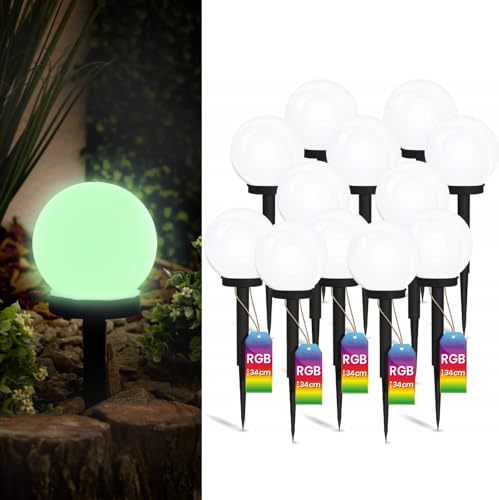 Lumiled Set 12x Solarlampe für außen Garten Kugelleuchte mit Erdspieß RGB Mehrfarbig ∅10 cm Dämmerungssensor Außenleuchte Wegeleuchte Stehleuchte Außenleuchte Wegeleuchte Stehleuchte IP44 von Lumiled