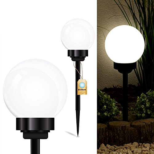 Lumiled Solar Gartenleuchte Solarlampe Solarkugeln für Garten Außen Leuchtkugel Kugel mit Erdspieß Dämmerungssensor Außenleuchte Wegeleuchte Stehleuchte LED IP44 Kaltweiß ∅15 1 Stück von Lumiled