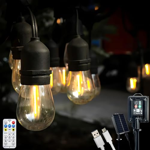 Lumiled Solar Lichterkette für Außen 30 + 2 Ersatzbirnen x S14 LED 20 M mit Fernbedienung Solarlichterkette Garten Außenlichterkette Solarleuchte IP65 Warmweiß 2700K Glühbirnen 8 Betriebsarten von Lumiled