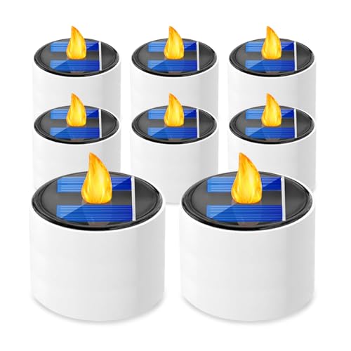Lumiled Solar Teelichter 8 Stück Solar LED Warmweiß Kerze Außen Wasserdicht Kerzen Wiederaufladbare Flamme Kerzenlicht Nachtlicht Stimmungslicht Romantische Deko für Party Garten Outdoor Camping von Lumiled