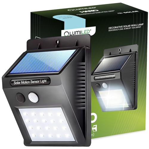 Lumiled Solarlampe für Außen mit Bewegungsmelder Solar Wandleuchte Aussen IP44 wasserdicht Solarlicht Solarleuchte für Garten Sicherheitswandleuchte Wandlampe Außenleuchte kaltweiß von Lumiled