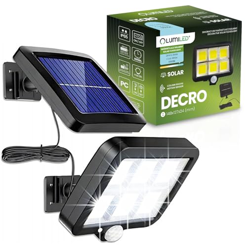 Lumiled Solarlampe für Außen mit Bewegungsmelder COB 6500K Kaltweiß Solar Wandleuchte Aussen IP65 wasserdicht Solarlicht Solarleuchte für Garten Sicherheitswandleuchte Wandlampe Außenleuchte von Lumiled