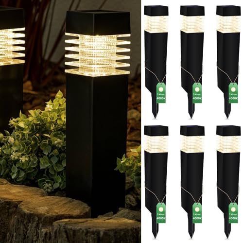 Lumiled Solarleuchten Garten 6er Set Solarlampen mit Erdspieß LED Solarlampe für außen Neutralweiß 4000K Solar Gartenleuchte 40 cm Solar-LED-Wegeleuchten Wegbeleuchtung Bodenleuchte 6 Stücke von Lumiled