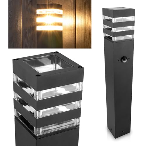 Lumiled Wegeleuchte Außen Pollerleuchte Außenstehleuchte Stehlampe Außenleuchte mit Bewegungssensor PIR Gartenleuchte Wegelampe 60cm IP44 schwarz spritzwasserdicht Aluminium E27 Fassung max 13W von Lumiled