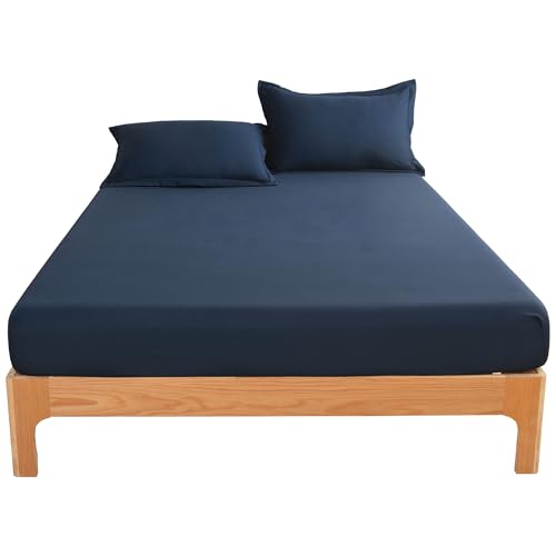 Lumimi Spannbettlaken Spannbetttuch Bettlaken aus Mikrofaser, 120cm x 200cm für Matratzen bis 30cm Höhe, Superweich Schlafkomfort Rundum Gummizug Faltenfrei Formstabil Pflegeleicht Blau von Lumimi