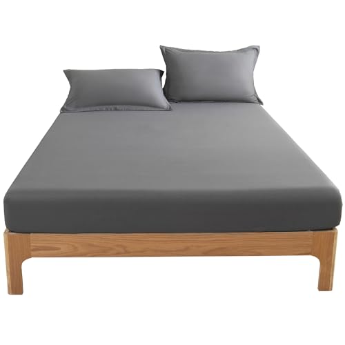 Lumimi Spannbettlaken Spannbetttuch Bettlaken aus Mikrofaser, 140cm x 200cm für Matratzen bis 30cm Höhe, Superweich Schlafkomfort Rundum Gummizug Faltenfrei Formstabil Pflegeleicht Dunkelgrau von Lumimi