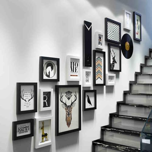 LuminaCreek Hochformat-Bilderrahmen, Treppenhaus-Collage-Bilderrahmen-Set for die Wand, mehrere Bilder, schwarz, mehrere Größen(16 pcs) von LuminaCreek