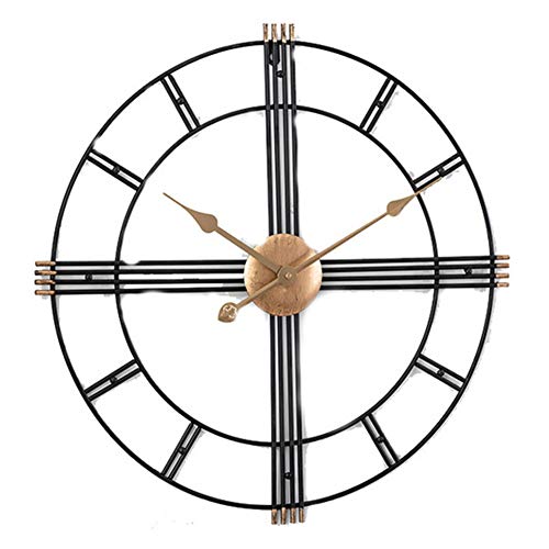 LuminaCreek Pendel-Wanduhr, runde, offene Wanduhr aus Metall mit römischen Ziffern, schwarz und golden, 50 cm oder 60(L) von LuminaCreek