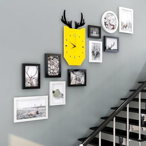 LuminaCreek Portrait-Bilderrahmen, Bilderrahmen-Set mit Wanduhr, 11er-Pack, Mehrfarbig, mehrere Größen for Wanddekoration, Treppenhintergrund(Black) von LuminaCreek