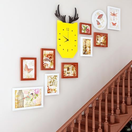 LuminaCreek Portrait-Bilderrahmen, Bilderrahmen-Set mit Wanduhr, 11er-Pack, Mehrfarbig, mehrere Größen for Wanddekoration, Treppenhintergrund(Brown) von LuminaCreek
