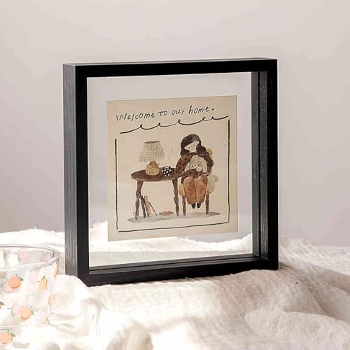 LuminaCreek Portrait-Bilderrahmen, schwebender, doppelseitiger A4-Bilderrahmen aus Holz, Mehrfarbig, mehrere Größen(Black,Square 8 Inch [19.2 * 19.2cm]) von LuminaCreek