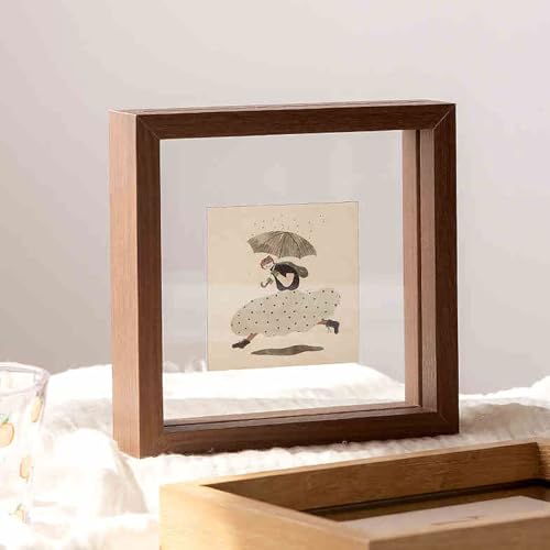 LuminaCreek Portrait-Bilderrahmen, schwebender, doppelseitiger A4-Bilderrahmen aus Holz, Mehrfarbig, mehrere Größen(Walnut,8 Inch [14.4 * 18.8cm]) von LuminaCreek