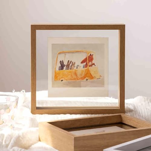 LuminaCreek Portrait-Bilderrahmen, schwebender, doppelseitiger A4-Bilderrahmen aus Holz, Mehrfarbig, mehrere Größen(Wood,Square 6 Inch [14 * 14cm]) von LuminaCreek