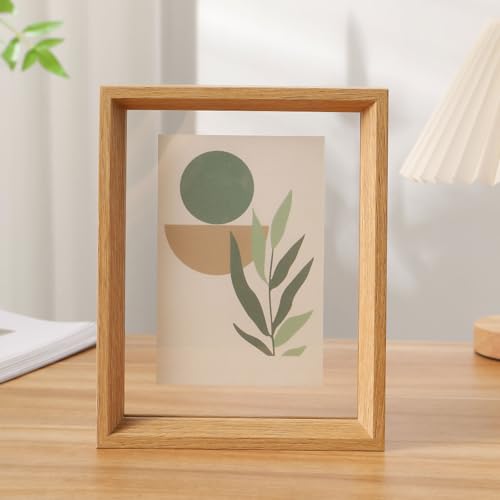 LuminaCreek Portrait-Bilderrahmen, schwebender Glasrahmen, doppelseitig, staubdicht, Holzrahmen for Fotos, Poster, Kunstwerke, Mehrfarbig, mehrere Größen(Original Wood Color,7 Inches [14.7 * 19cm]) von LuminaCreek