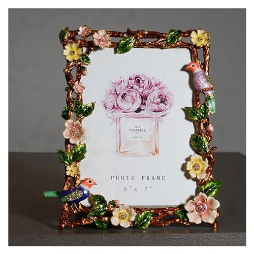 LuminaCreek Rahmen Metall Fotorahmen Vogel Floral Kreative Emaille Fotorahmen Display Kunst Wohnkultur Hochzeit Geburtstag Geschenke(Inside 12x17.5cm) von LuminaCreek