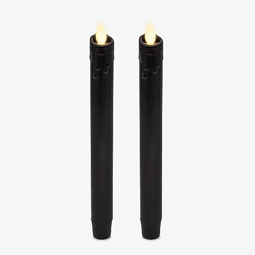 Luminara Black Set of 2 Wax Drip Flameless Candle Tapers (2.5 x 24.1 cm), Moving Flame LED Candle Unscented Real Wax with Dripped Top Timer Function, Table, Mantel, Holiday Decoration von Luminara