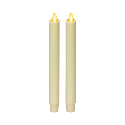 Luminara Flammenlose Stabkerzen (2er-Pack, Elfenbeinweiß); 9,75-Zoll-flackernde Flammen-Echtwachs-LED-batteriebetriebene Kerzen von Luminara
