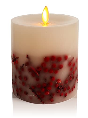 Luminara Moving Flame Red Berry Inclusions LED-Säule vertiefter Rand glattes Wachs ohne Duft (4,5 Zoll) von Luminara