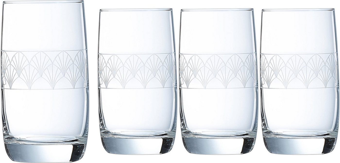 Luminarc Longdrinkglas Trinkglas Paradisio, Glas, Gläser Set, Wasserglas mit Pantographie-Optik, 4-tlg., Made in Europe von Luminarc