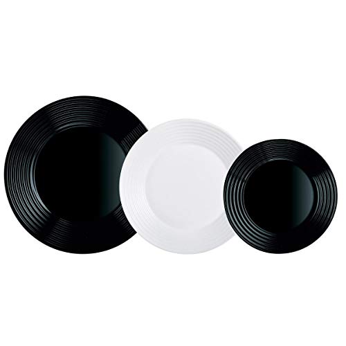 Luminarc Harena N&b Glasgeschirr, 18-teilig, für 6 Personen, Weiß und Schwarz von Luminarc