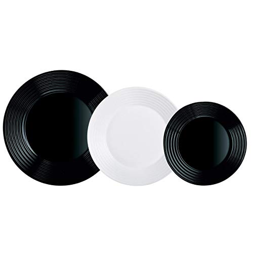 Luminarc Harena N&B 18-teiliges Geschirr, Glas, schwarz und weiß, piezas von Luminarc